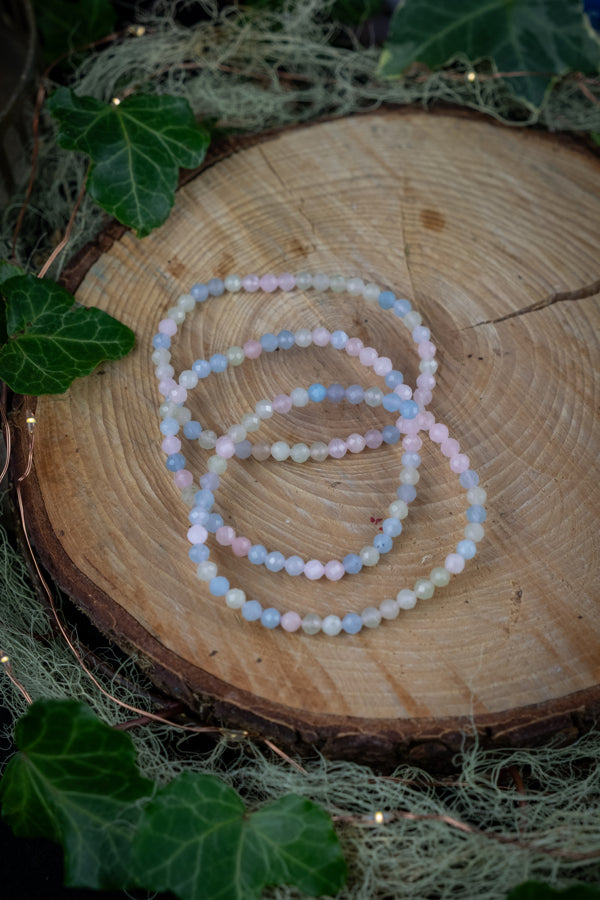 Morganite crystal bracelet, Faceted beads, Boho style, Crystal of Divine Love, Heal a broken heart.