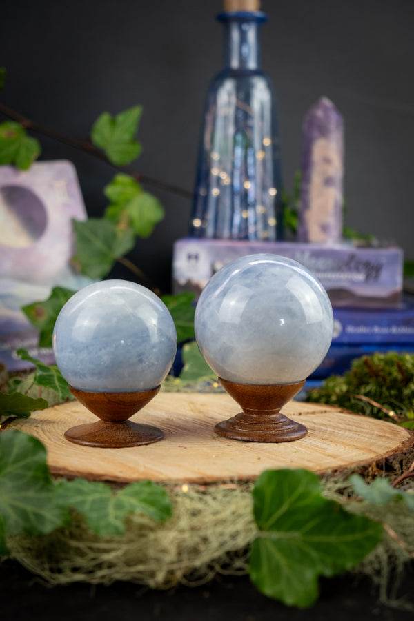 Blue Calcite Sphere, Calming Crystal, Throat & Third Eye Chakra, Stress Relief, Soothing Energy, Emotional Healing, Communication Stone