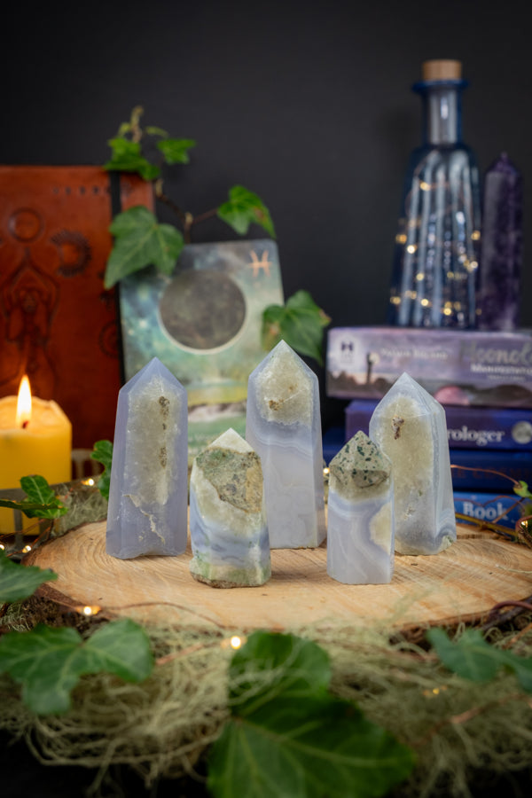Blue Chalcedony Crystal Point, Nurturing energy, Promotes Peace & Calm, Encourage Self Reflection, Encourages stillness and calm