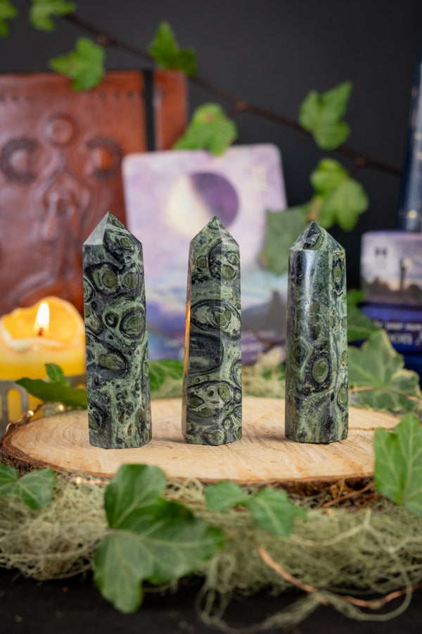 Kambaba Jasper Point, Crocodile Stone, Crystal Tower, Nurturing Gem for Calm, Heart Healing, Emotional Support, Root Connection