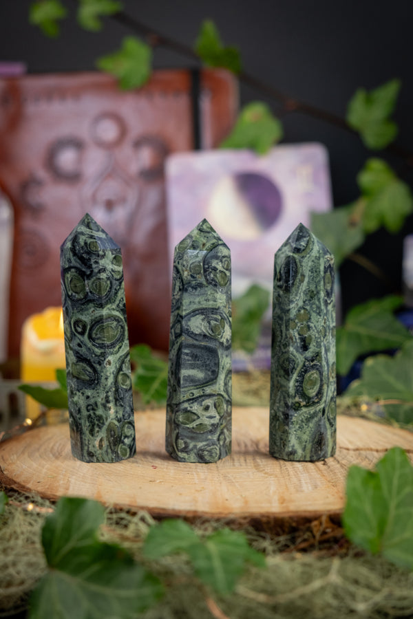 Kambaba Jasper Point, Crocodile Stone, Crystal Tower, Nurturing Gem for Calm, Heart Healing, Emotional Support, Root Connection