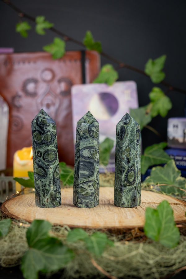 Kambaba Jasper Point, Crocodile Stone, Crystal Tower, Nurturing Gem for Calm, Heart Healing, Emotional Support, Root Connection