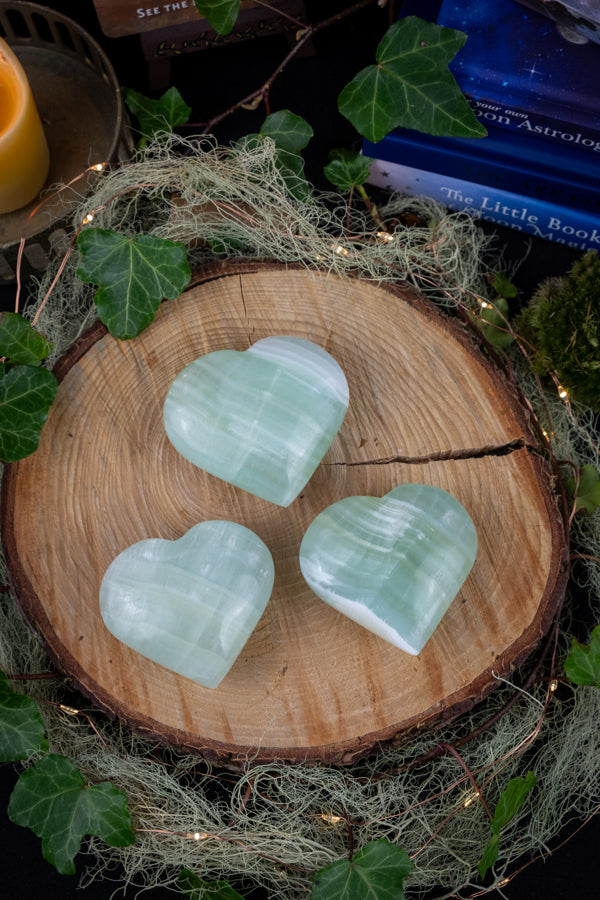 Pistachio Calcite Heart, Green Calcite, Heart Chakra Crystal, Soothing Energy, Emotional Healing, Self Love Gemstone