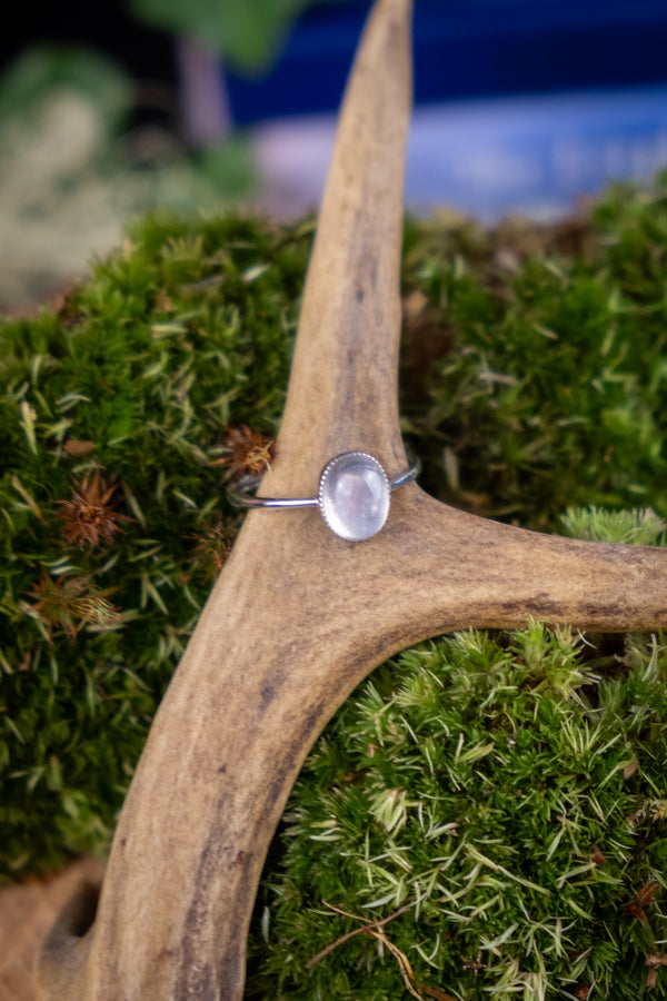 Moonstone Sterling Silver Adjustable Ring, Dainty Gemstone Ring, Stackable Crystal Ring for Intuition & Feminine Energy