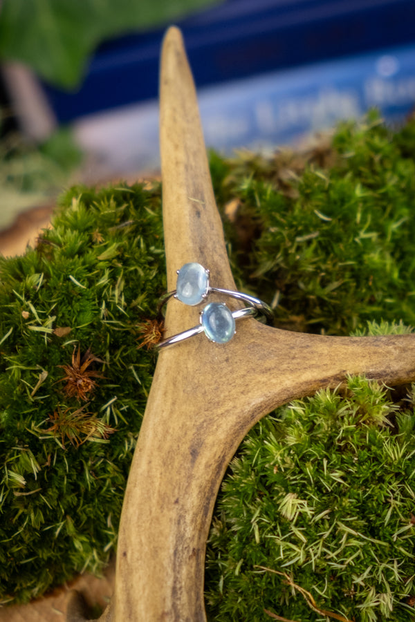 Aquamarine Crystal, Sterling Silver Adjustable Ring, Dainty Gemstone Ring, Stackable Crystal Ring for Calming Energy & Intuition