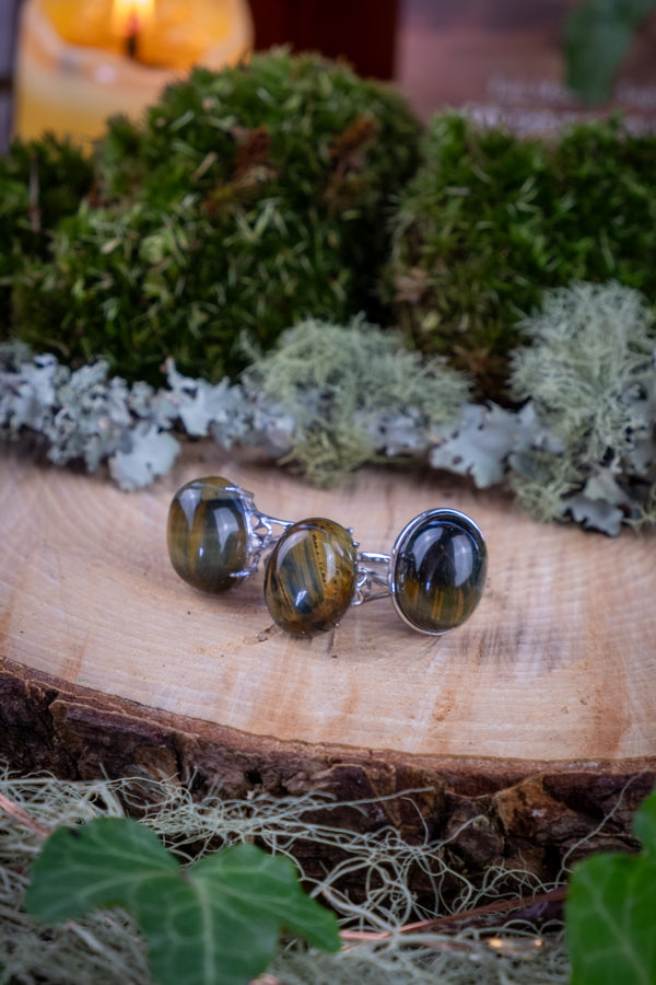 Blue Tiger Eye Ring, Sterling Silver, Adjustable, Crystal Protection, Calming Gemstone, Throat Chakra, Spiritual Jewellery