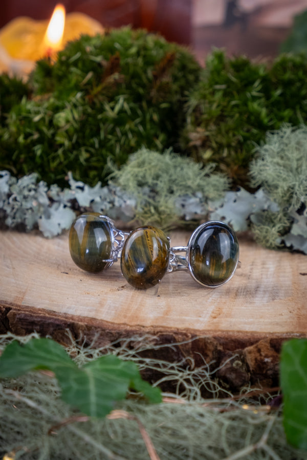 Blue Tiger Eye Ring, Sterling Silver, Adjustable, Crystal Protection, Calming Gemstone, Throat Chakra, Spiritual Jewellery