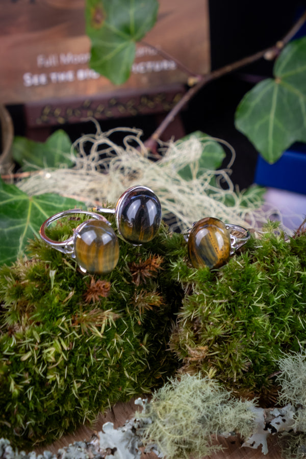 Blue Tiger Eye Ring, Sterling Silver, Adjustable, Crystal Protection, Calming Gemstone, Throat Chakra, Spiritual Jewellery