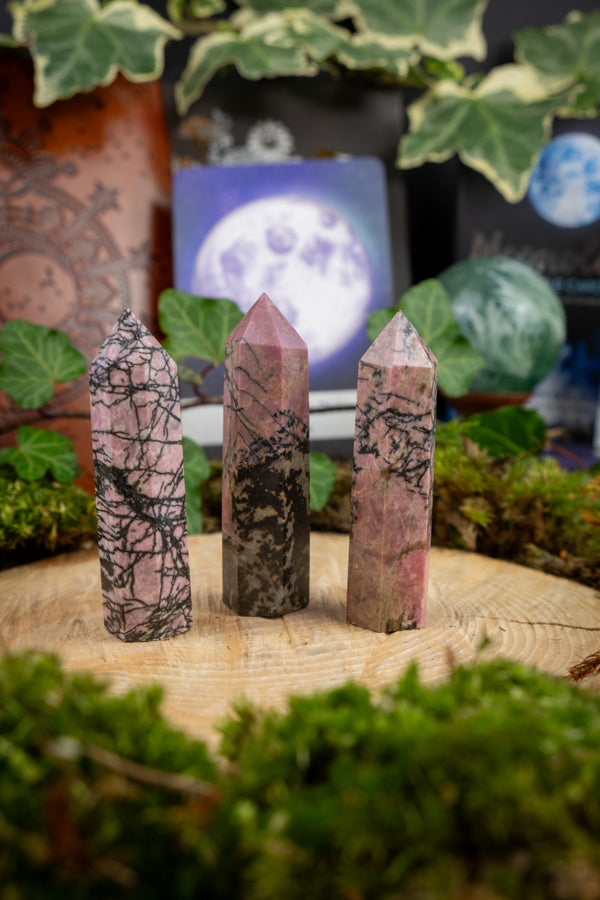 Rhodonite point, Emotional Healing, Heart Chakra, Self-Love, Forgiveness, Crystal Energy
