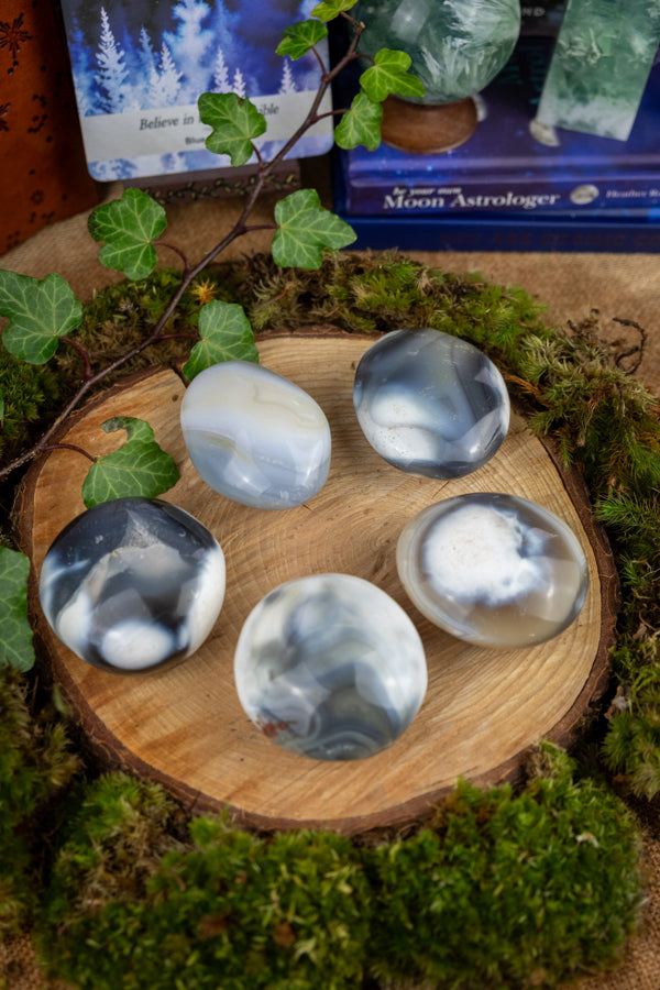 Orca Agate Palm Stone, Ocean crystal, crystal for healing, gemstone for forgiveness, communication crystal, throat chakra, Sea lover gift