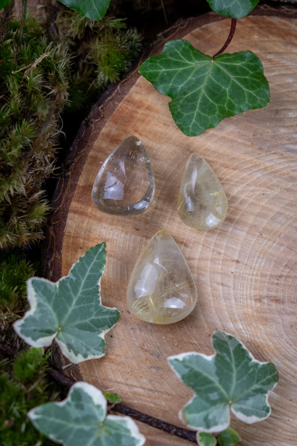 Rutilated Quartz Teardrop Gemstone, Golden Rutile Inclusion Crystal, Intuitively Chosen, High Clarity Stone for Energy and Light Work