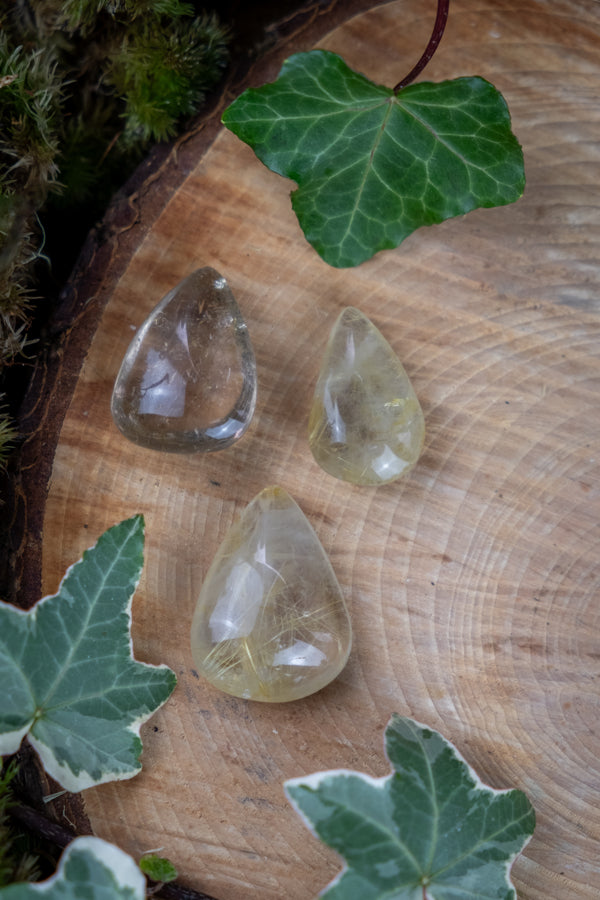 Rutilated Quartz Teardrop Gemstone, Golden Rutile Inclusion Crystal, Intuitively Chosen, High Clarity Stone for Energy and Light Work