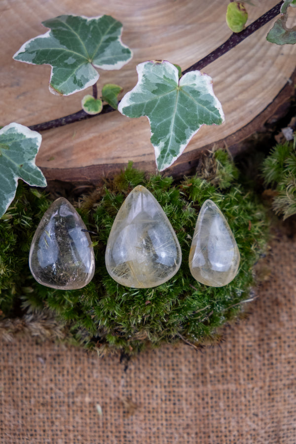 Rutilated Quartz Teardrop Gemstone, Golden Rutile Inclusion Crystal, Intuitively Chosen, High Clarity Stone for Energy and Light Work