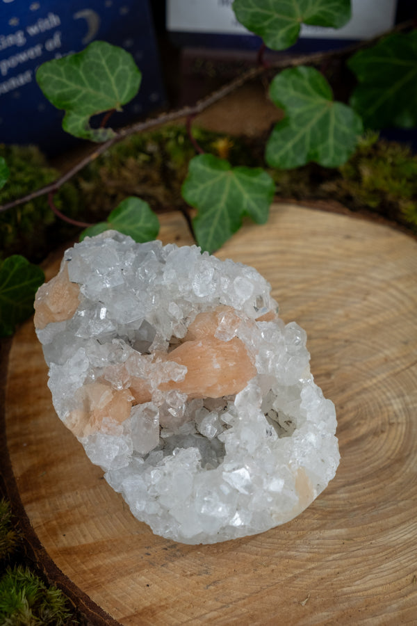 Apophyllite with Peach Stilbite Cluster, High Vibration Healing Crystal, Third Eye & Crown Chakra Stone, Spiritual Growth, Calming Energy