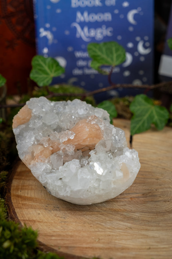 Apophyllite with Peach Stilbite Cluster, High Vibration Healing Crystal, Third Eye & Crown Chakra Stone, Spiritual Growth, Calming Energy