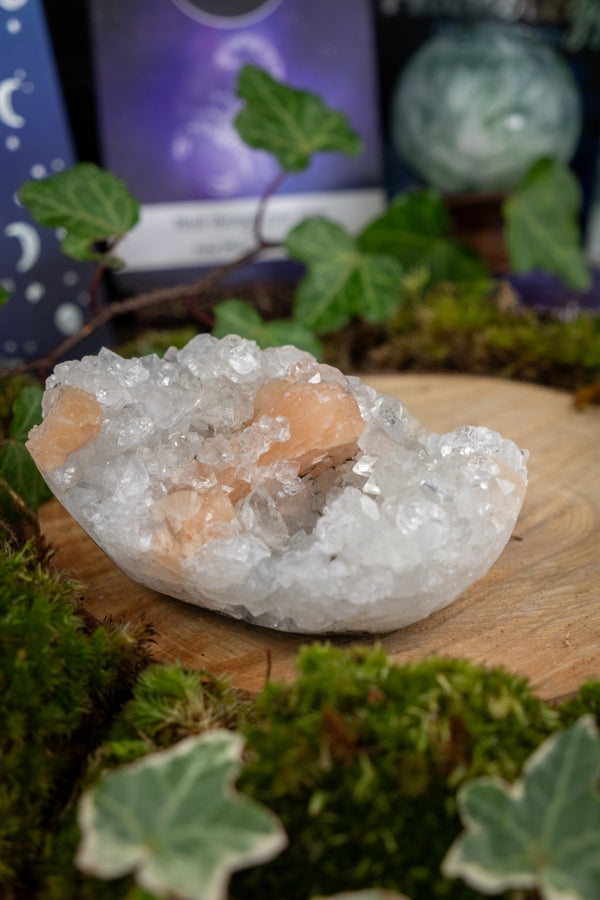 Apophyllite with Peach Stilbite Cluster, High Vibration Healing Crystal, Third Eye & Crown Chakra Stone, Spiritual Growth, Calming Energy