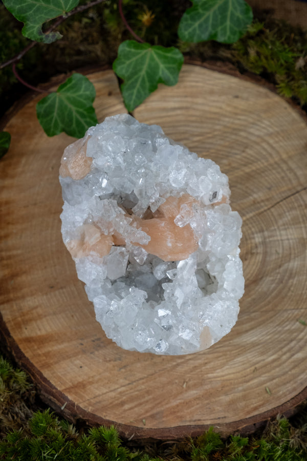 Apophyllite with Peach Stilbite Cluster, High Vibration Healing Crystal, Third Eye & Crown Chakra Stone, Spiritual Growth, Calming Energy