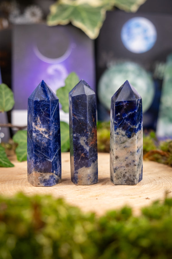 Sodalite Crystal Point, Polished Gemstone Tower, Deep Blue Stone for Intuition, Clarity & Calm, Throat Chakra Alignment, Meditation Tool