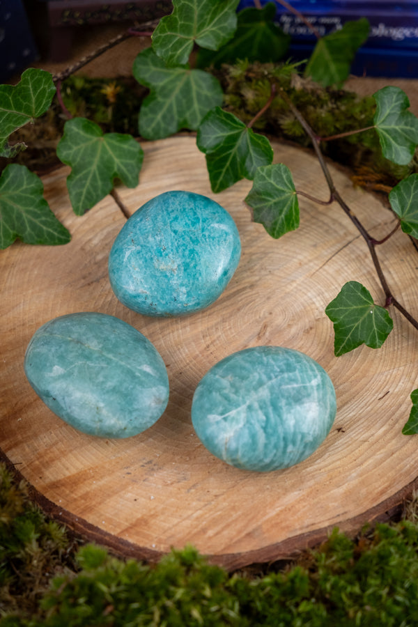 Amazonite Palm Stone, Soothing Crystal, Calming Gemstone, Truth Stone, Communication Aid, Heart and Throat Chakra Healing Stone