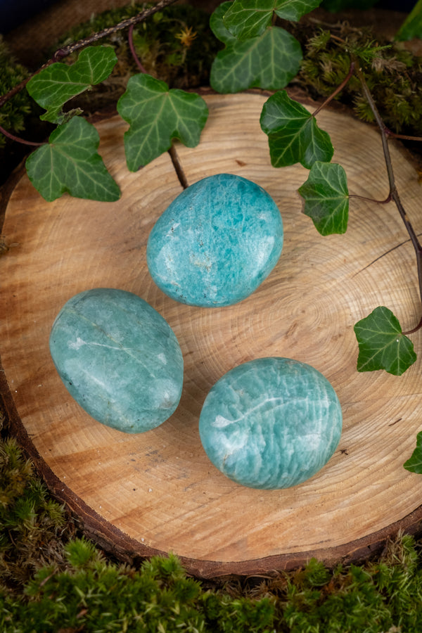 Amazonite Palm Stone, Soothing Crystal, Calming Gemstone, Truth Stone, Communication Aid, Heart and Throat Chakra Healing Stone