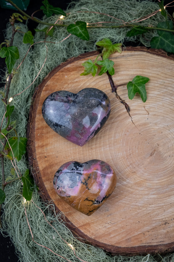 Rhodonite Heart with Rare Yellow Garnet Inclusions, Crystal for Emotional Healing, Heart Chakra Gemstone, Self Love and Protection Crystal