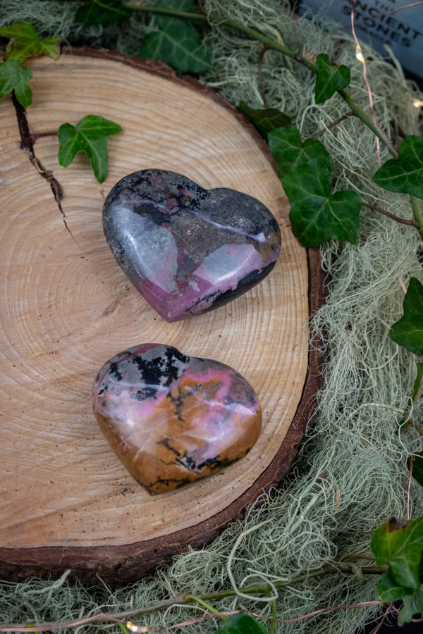 Rhodonite Heart with Rare Yellow Garnet Inclusions, Crystal for Emotional Healing, Heart Chakra Gemstone, Self Love and Protection Crystal