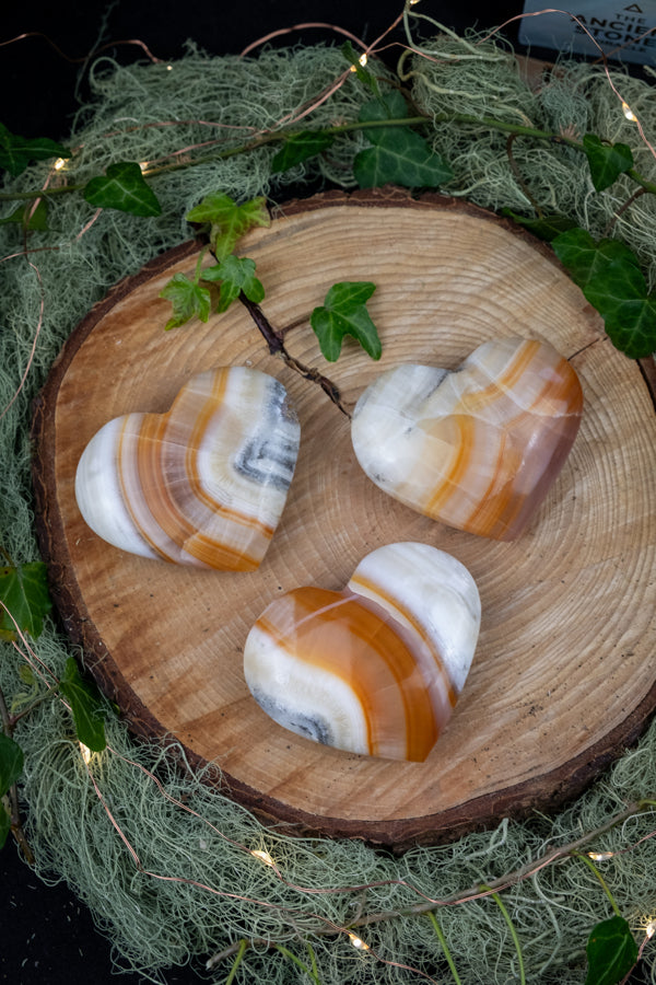 Banded Onyx Calcite Heart, Banded Calcite Gemstone, Healing Crystal Stone, Emotional Support Crystal, Root Chakra Grounding Crystal