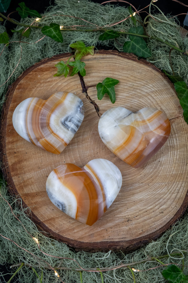 Banded Onyx Calcite Heart, Banded Calcite Gemstone, Healing Crystal Stone, Emotional Support Crystal, Root Chakra Grounding Crystal
