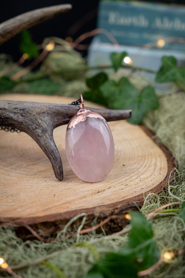 Rose Quartz Copper Pendant, Electroformed Crystal Necklace, Handmade UK Artisan Jewellery, Healing Copper & Gemstone Jewellery, Boho style.