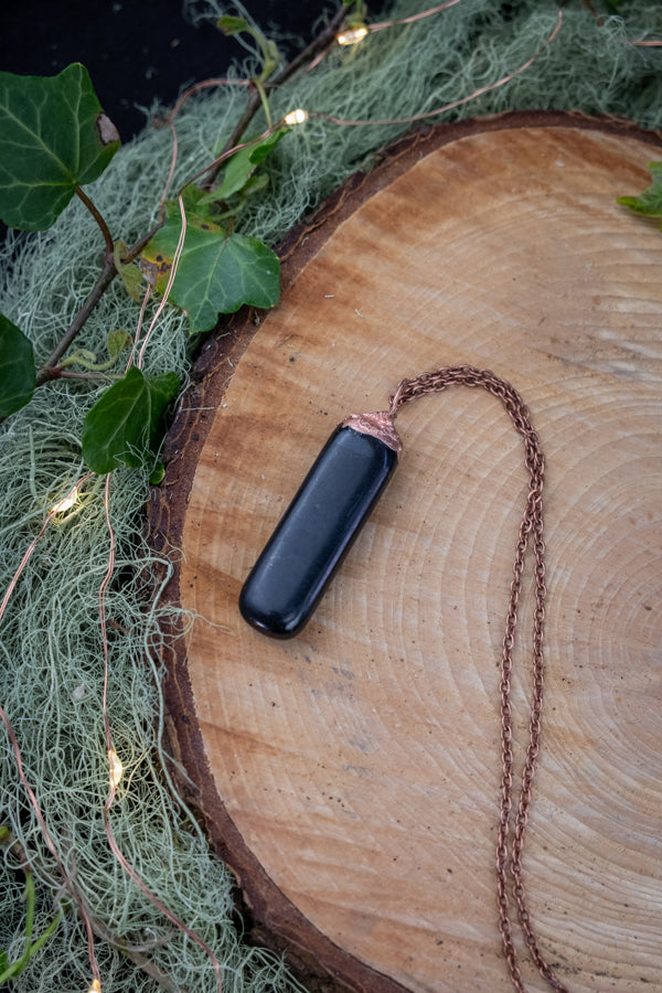Shungite Pendant, Electroformed Copper Crystal Necklace, Raw Stone Jewellery, Handmade Gem Pendant, EMF Protection Crystal Gift