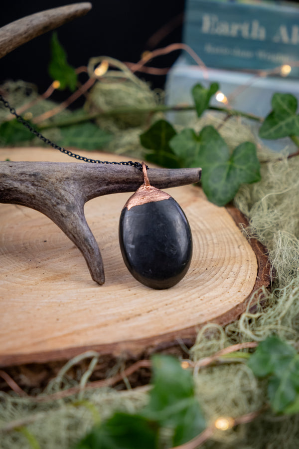 Shungite Pendant, Electroformed Copper Crystal Necklace, Raw Stone Jewellery, Handmade Gem Pendant, EMF Protection Crystal Gift