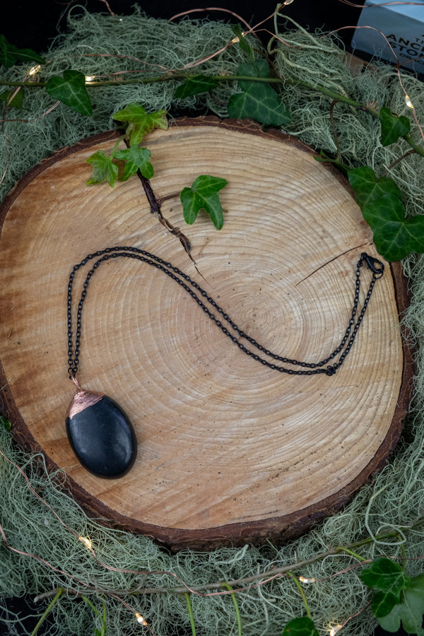 Shungite Pendant, Electroformed Copper Crystal Necklace, Raw Stone Jewellery, Handmade Gem Pendant, EMF Protection Crystal Gift
