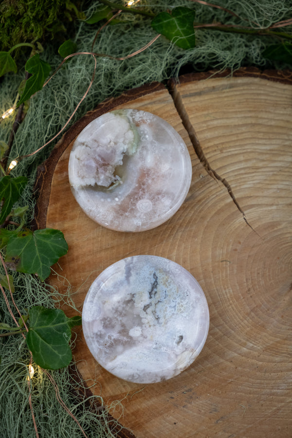 Flower Agate Crystal Dish, Gemstone Stand, Crystal Trinket Bowl, Flower Stone Jewellery Display Plate