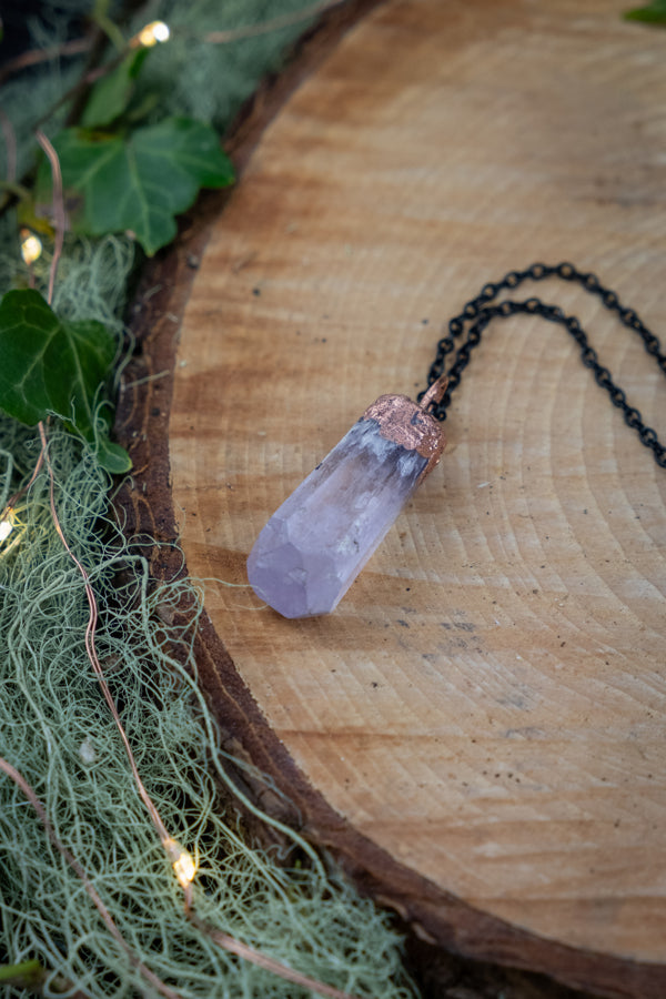 Kunzite Pendant, Raw Crystal Necklace, Unique Copper Electroformed Jewellery, Artisan Made, Nature Inspired, Traceable Gemstone