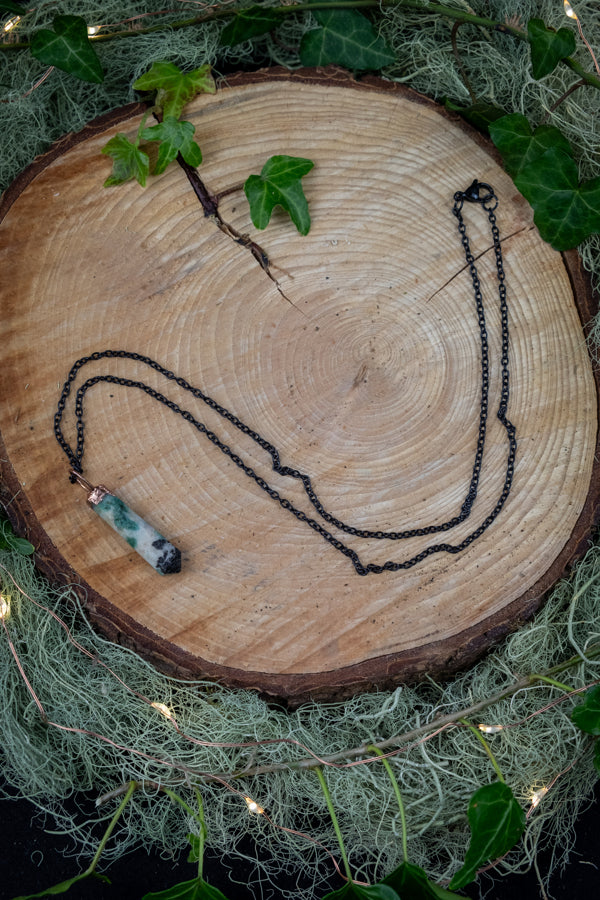 Emerald Quartz Matrix and Tourmaline Pendant, Electroformed Copper Gemstone Jewellery, Artisan Crystal Necklace, Nature Inspired Gift