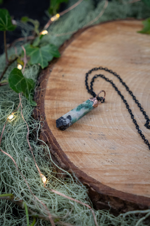Emerald Quartz Matrix and Tourmaline Pendant, Electroformed Copper Gemstone Jewellery, Artisan Crystal Necklace, Nature Inspired Gift