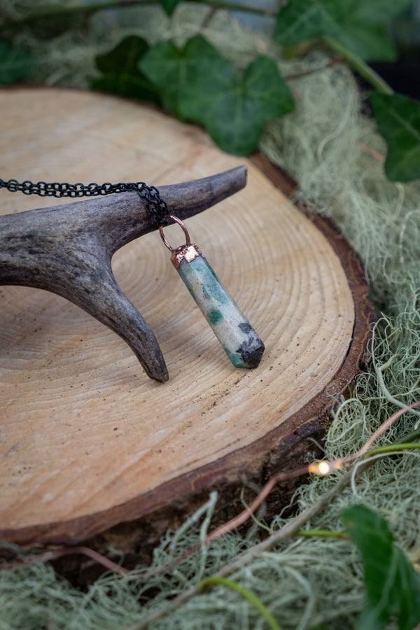 Emerald Quartz Matrix and Tourmaline Pendant, Electroformed Copper Gemstone Jewellery, Artisan Crystal Necklace, Nature Inspired Gift