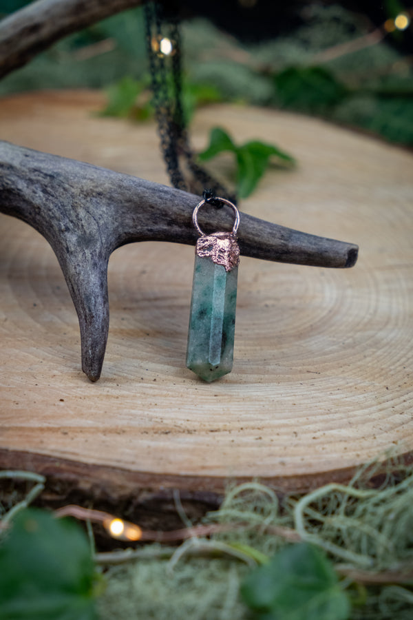 Emerald Quartz Matrix and Tourmaline Pendant, Electroformed Copper Gemstone Jewellery, Artisan Crystal Necklace, Nature Inspired Gift.