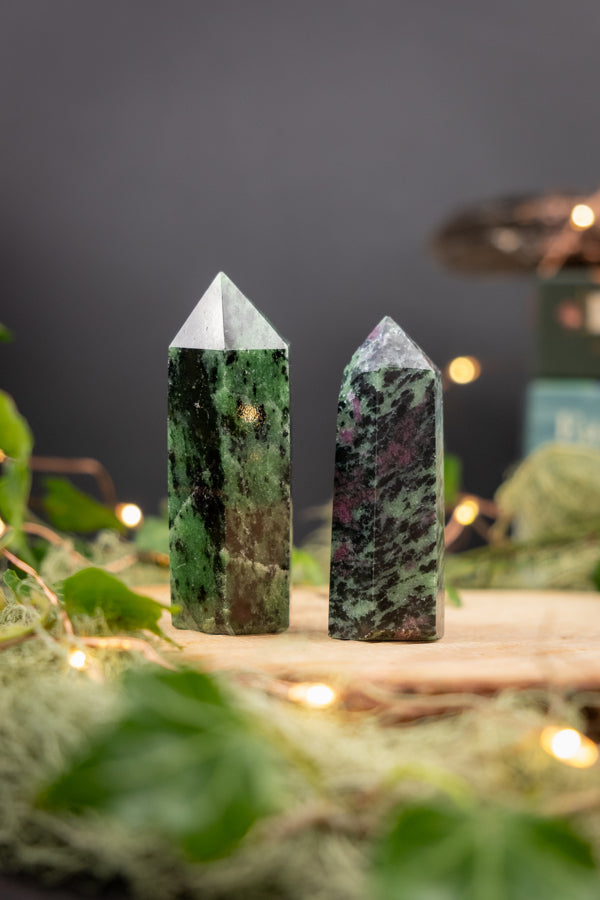 Ruby Zoisite Tower Point, Anyolite Gemstone, Crystal of Passion, Strength, Growth, Emotional Healing, Heart and Root Chakra Stone