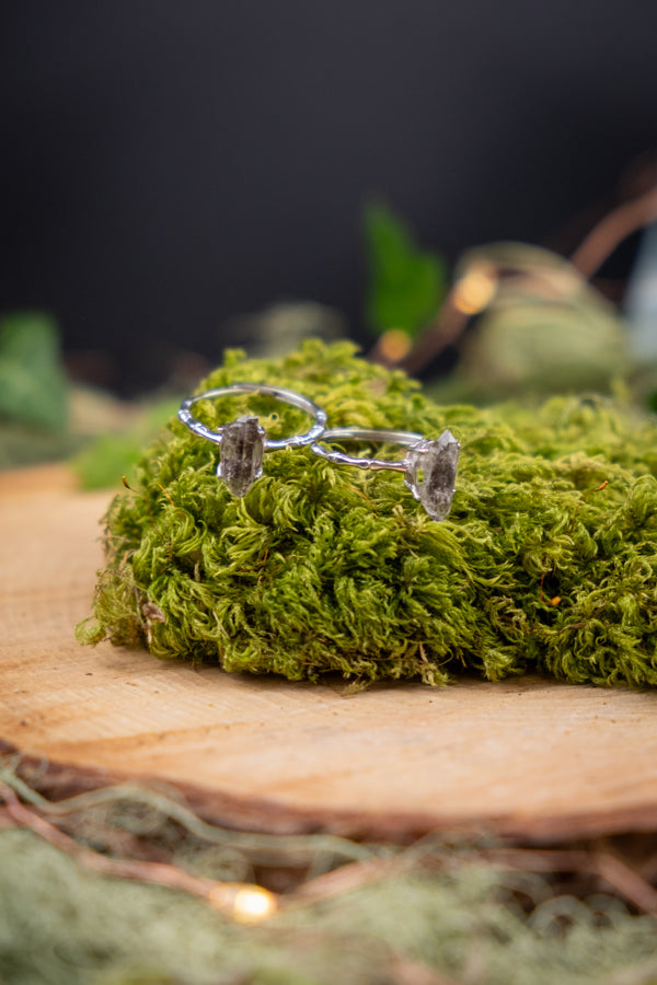 Herkimer Diamond Adjustable Ring, Sterling Silver, High-Vibration Quartz, Attunement Crystal, Clarity & Spiritual Growth, Gift for Her
