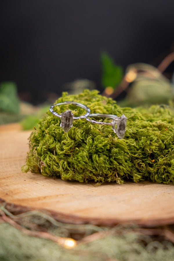 Herkimer Diamond Adjustable Ring, Sterling Silver, High-Vibration Quartz, Attunement Crystal, Clarity & Spiritual Growth, Gift for Her