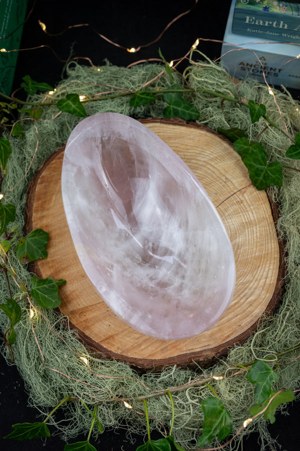 Rose Quartz Bowl for Love, Calm and Heart Healing, Crystal Gemstone Carved Bowl, High Grade Rose Quartz Offering Stone
