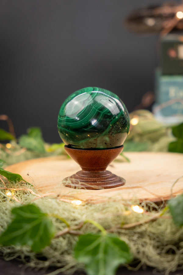 Malachite Sphere, Polished Gemstone from Small Family Mine in Congo, Heart Healing Stone, Protection Crystal, Rich Green Mineral