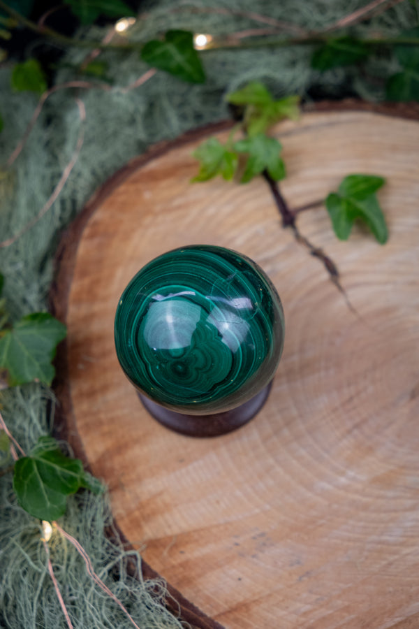 Malachite Sphere, Polished Gemstone from Small Family Mine in Congo, Heart Healing Stone, Protection Crystal, Rich Green Mineral