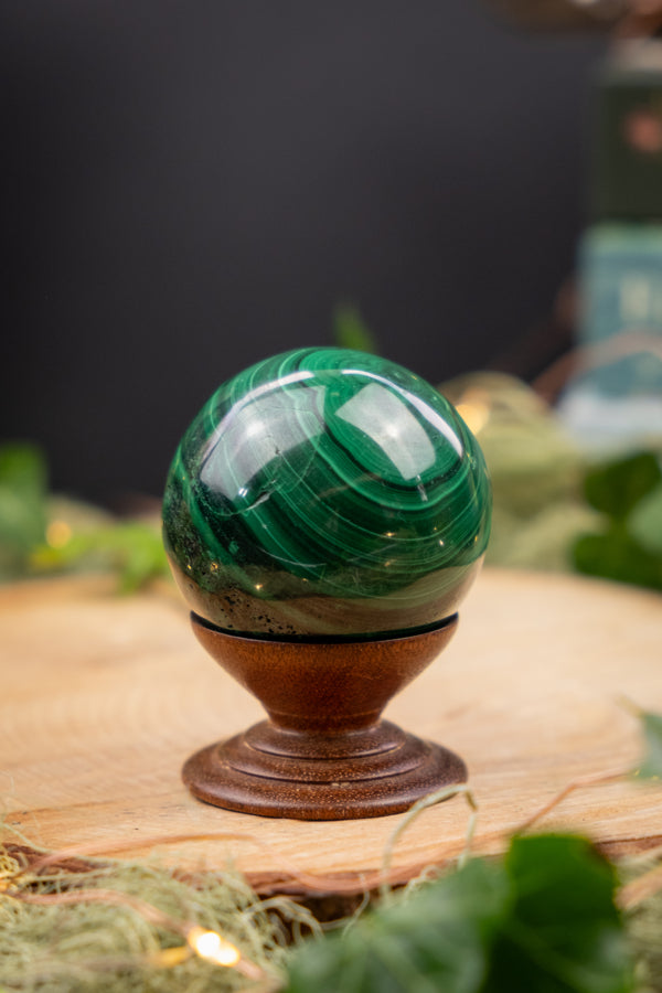 Malachite Sphere, Polished Gemstone from Small Family Mine in Congo, Heart Healing Stone, Protection Crystal, Rich Green Mineral