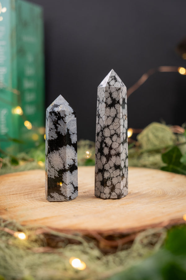 Snowflake Obsidian Point, Black and White Crystal Tower, Grounding Gemstone for Balance, Protection Stone for Root Chakra and Shadow Work