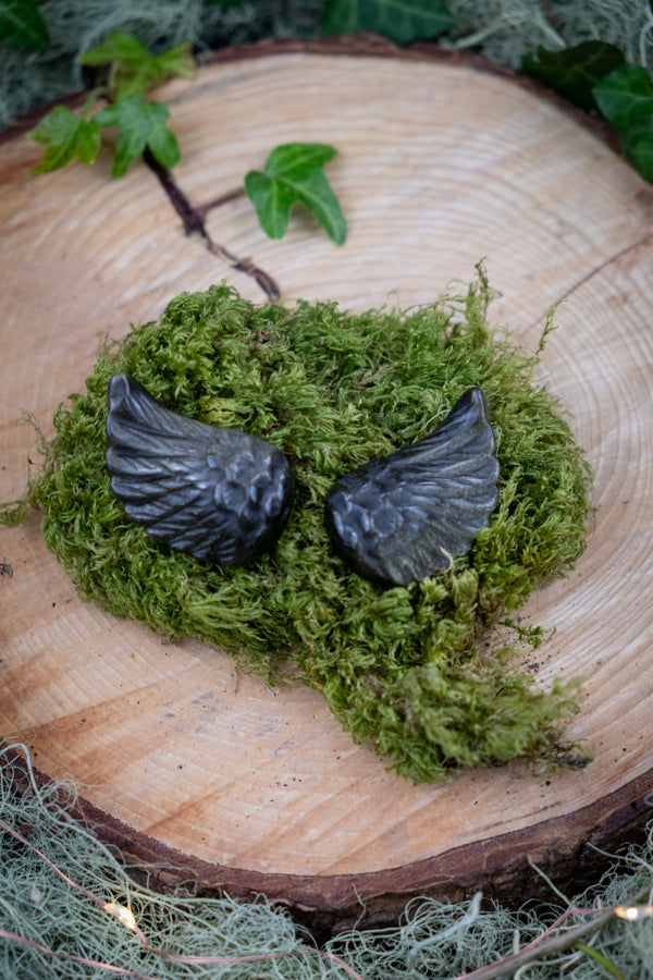 Obsidian Angel Wing Pair, Gold Sheen and Silver Sheen Obsidian, Crystal for Protection, Grounding crystal, Crystal for communication, Shamanic crystal.