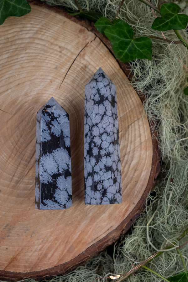 Snowflake Obsidian Point, Black and White Crystal Tower, Grounding Gemstone for Balance, Protection Stone for Root Chakra and Shadow Work