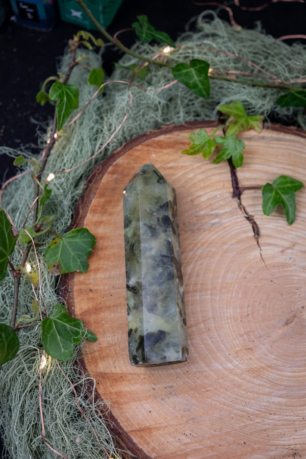 Prehnite Tower Point, Heart Healing Crystal, Dream Recall Gemstone, Soothing Green Stone for Calm, Spiritual Growth and Intuition