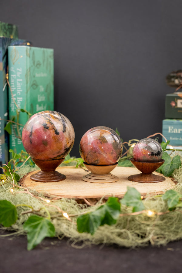 Rhodonite Sphere with Rare Yellow Garnet Inclusions, Healing Crystal Ball in 3 Sizes, Heart Stone, Emotional Healing, Self Love Gem